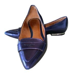 COACH Tabitha Mirror Metallic Blue Silver Leather Flats Penny Loafers - 7